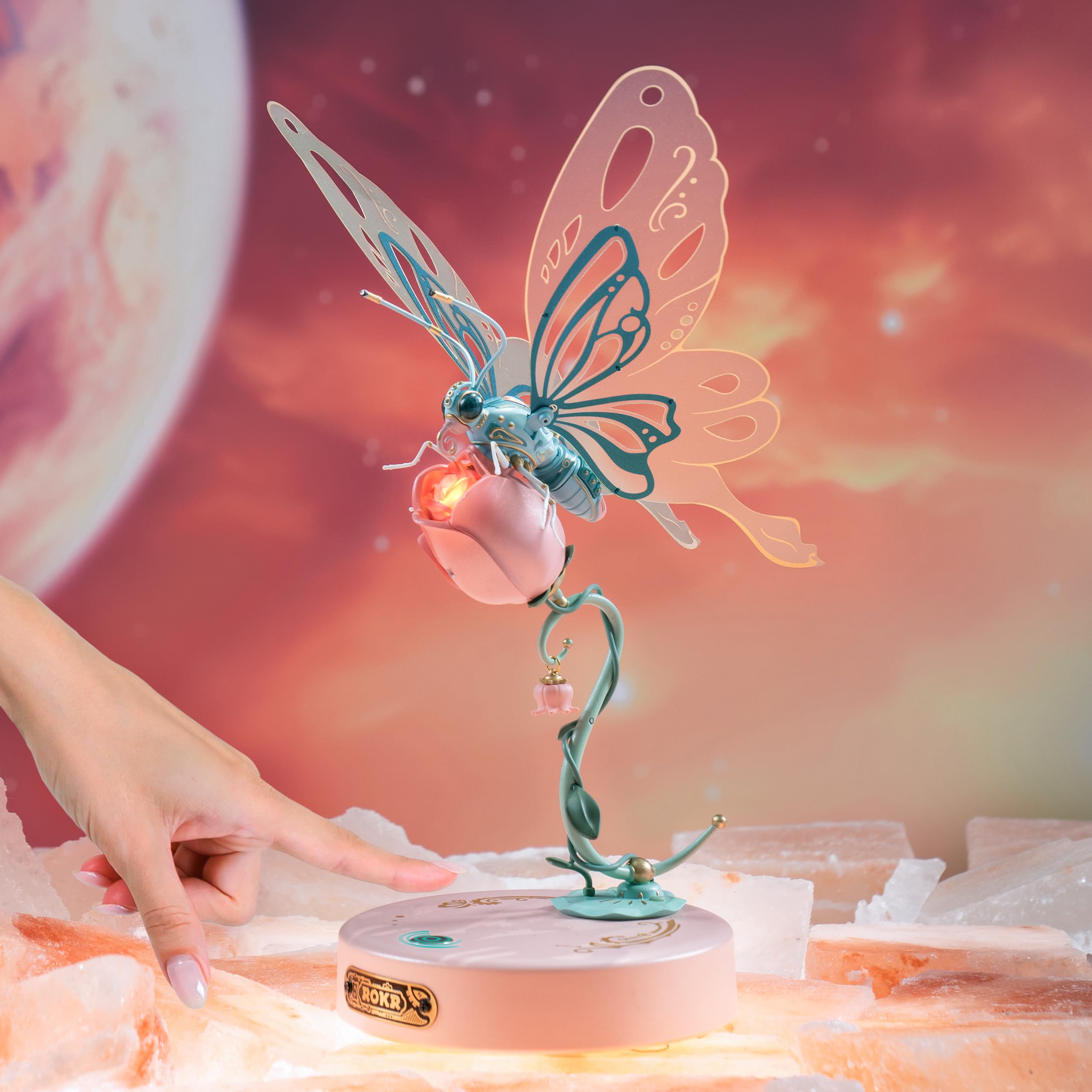 ROKR 立体パズル プラモデル メカニカル 昆虫 機巧 蝶 ピンク 初心者向け 組み立てキット 電気機械 可動式模型 フィギュア 3D 立体パズル DIY 工作キット バイオパンク 装飾 大人 子供 女の子 ホビー 誕生日 感謝祭 クリスマス 入園お祝い